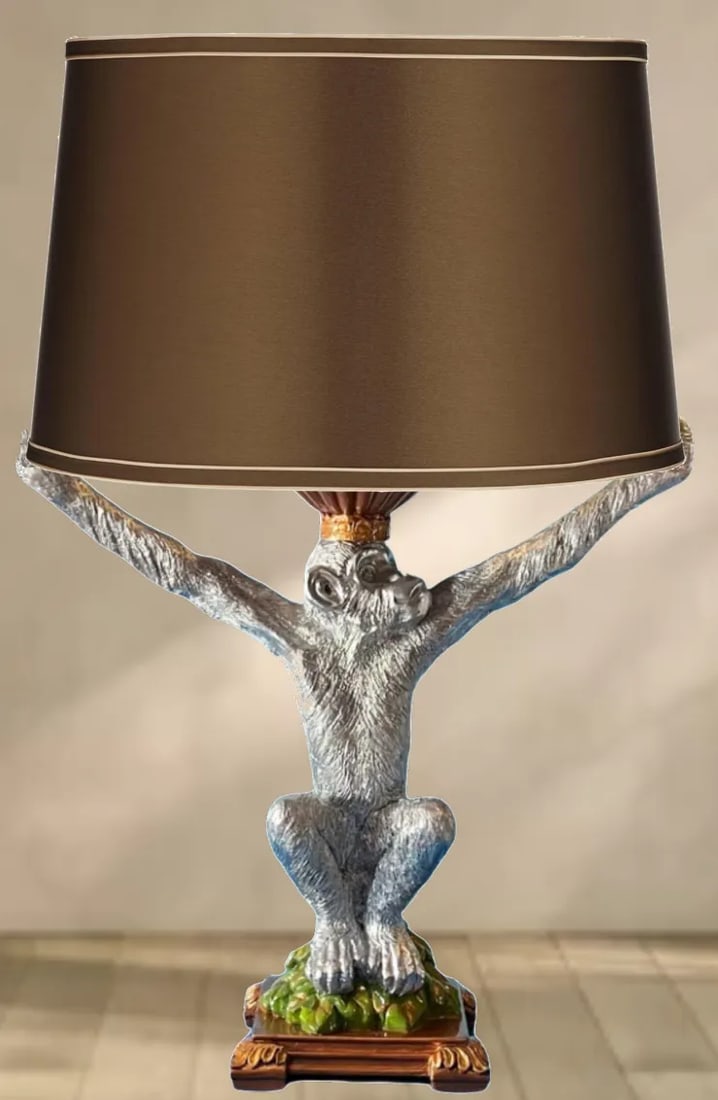 Vintage Chrome Tone Chimpanzee Table Lamp - 8