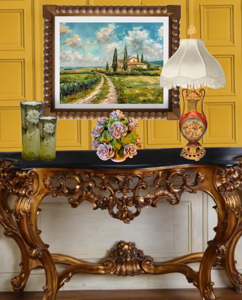Antique Majolica Table Lamp: Castle Scene - 11