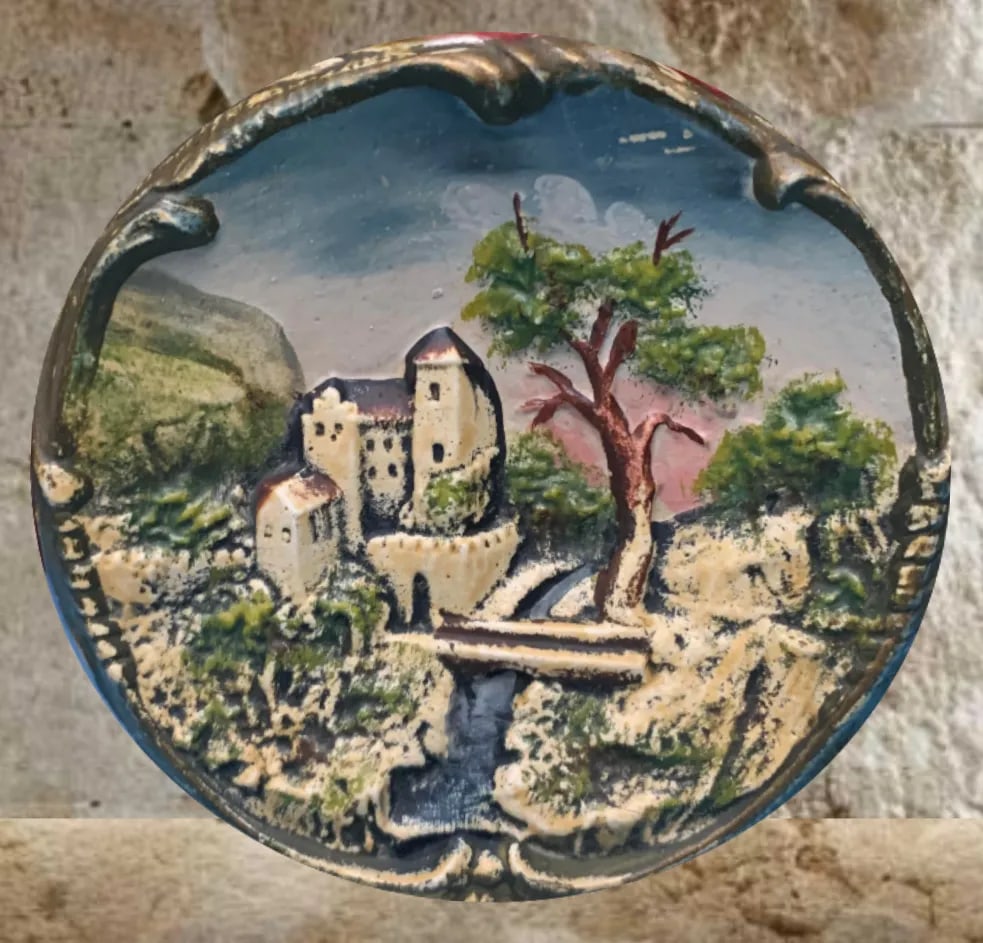 Antique Majolica Table Lamp: Castle Scene - 3