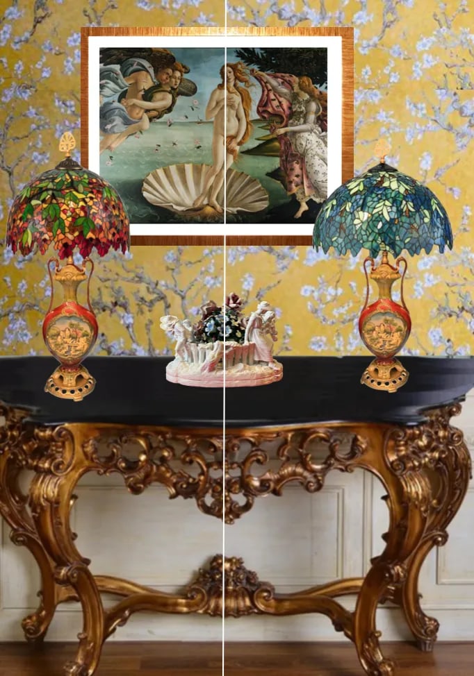 Antique Majolica Table Lamp: Castle Scene - 5