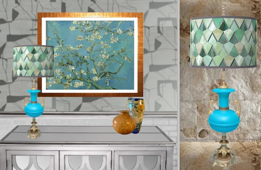 Mid-Century Blue Brass Table Lamp - 10