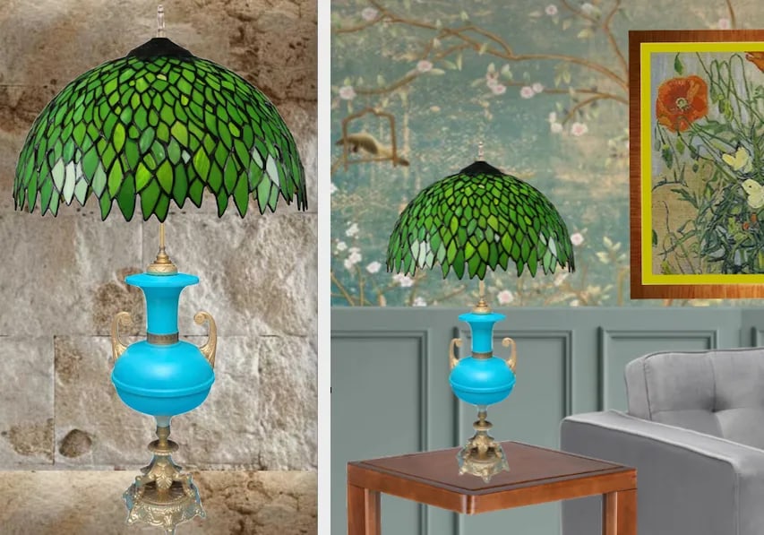 Mid-Century Blue Brass Table Lamp - 11