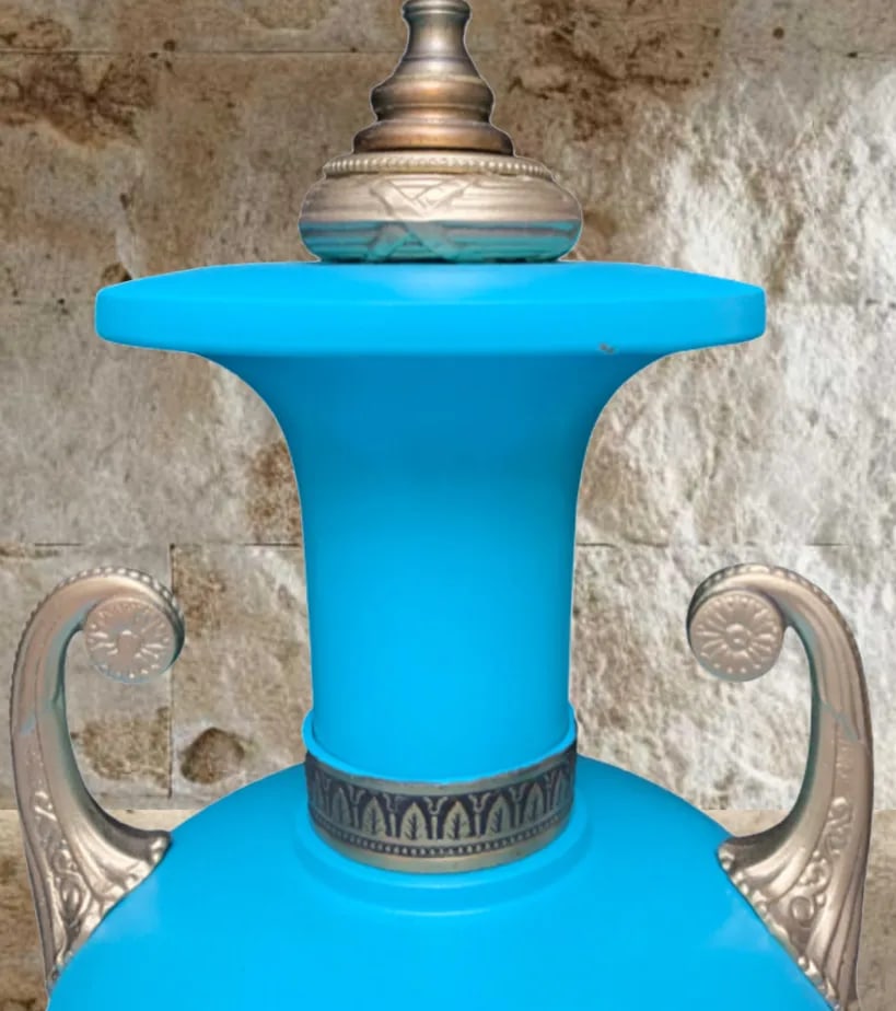 Mid-Century Blue Brass Table Lamp - 12