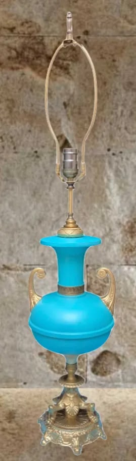 Mid-Century Blue Brass Table Lamp - 2