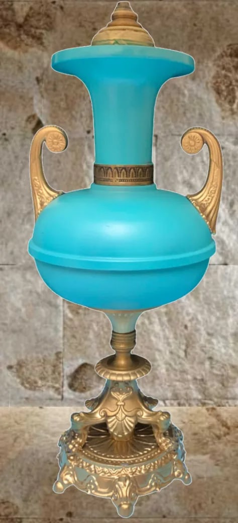 Mid-Century Blue Brass Table Lamp - 3