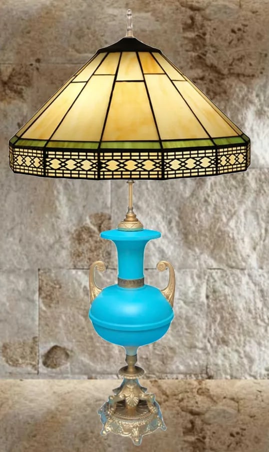 Mid-Century Blue Brass Table Lamp - 4
