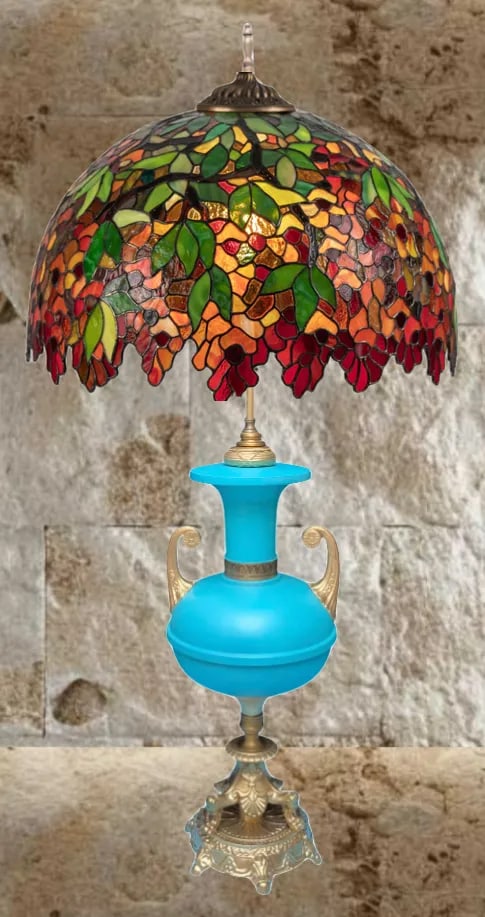 Mid-Century Blue Brass Table Lamp - 6