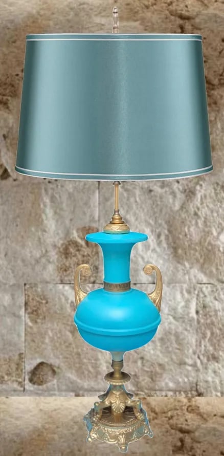 Mid-Century Blue Brass Table Lamp - 8