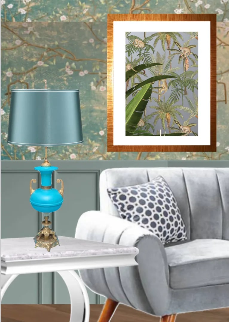 Mid-Century Blue Brass Table Lamp - 9