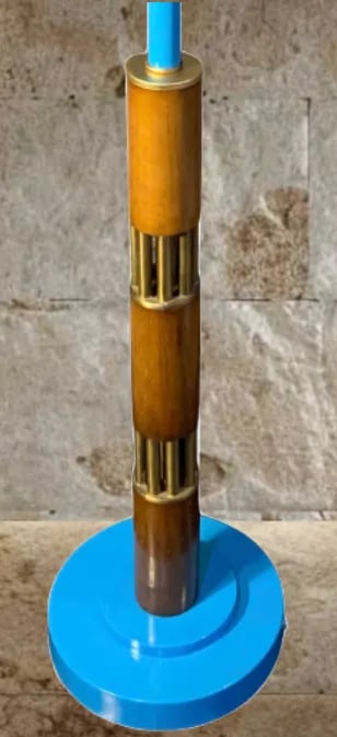 Mid-Century Modern Wood and Brass Torchiere Table Lamp - 3