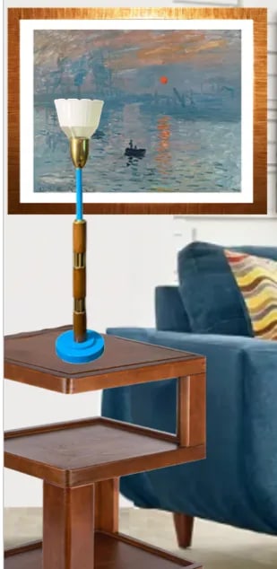 Mid-Century Modern Wood and Brass Torchiere Table Lamp - 6