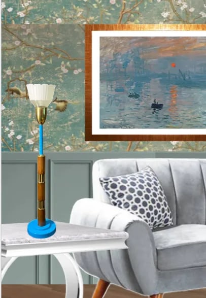 Mid-Century Modern Wood and Brass Torchiere Table Lamp - 7