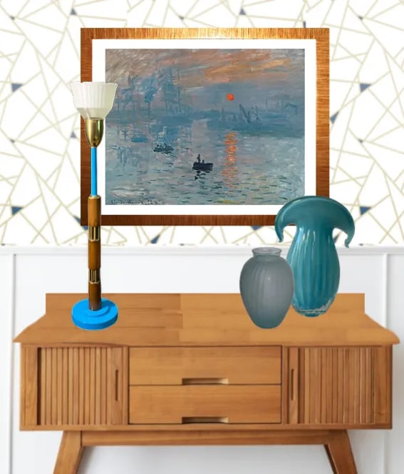 Mid-Century Modern Wood and Brass Torchiere Table Lamp - 9