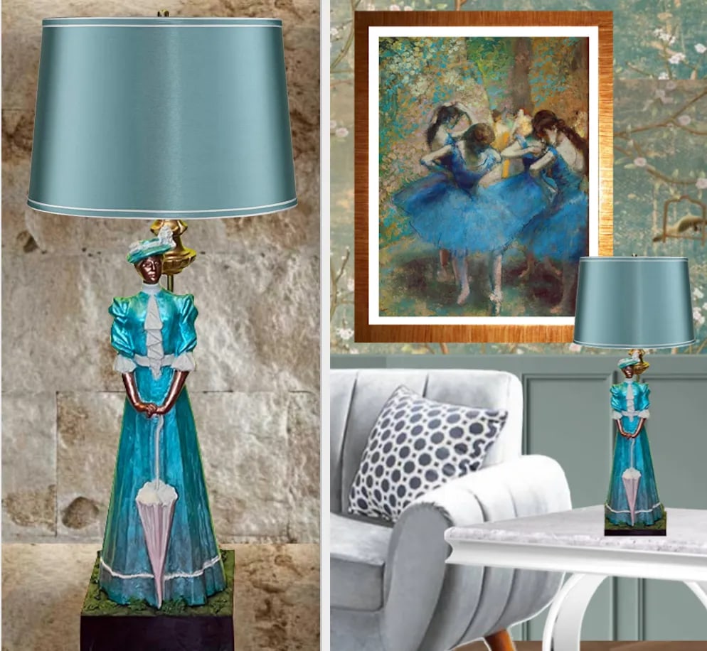 Vintage Claude Le Clerc Sculpture Table Lamp: Stately Lady With a Parasol - 10