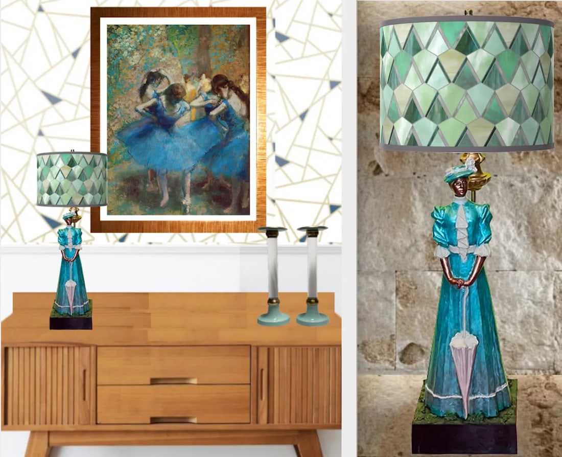 Vintage Claude Le Clerc Sculpture Table Lamp: Stately Lady With a Parasol - 11