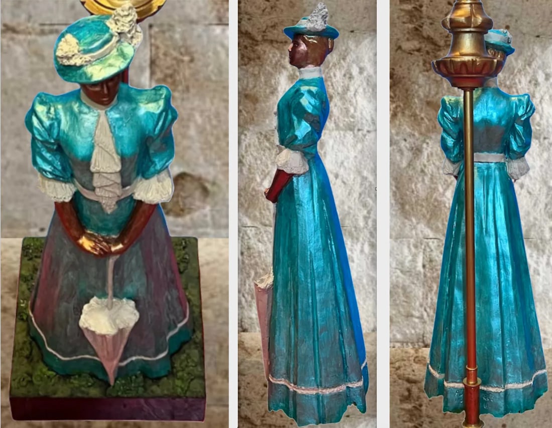 Vintage Claude Le Clerc Sculpture Table Lamp: Stately Lady With a Parasol - 12