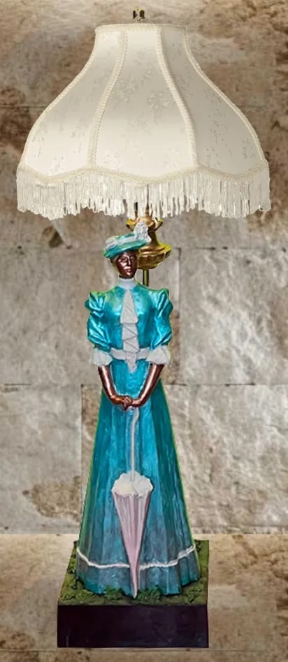 Vintage Claude Le Clerc Sculpture Table Lamp: Stately Lady With a Parasol - 6