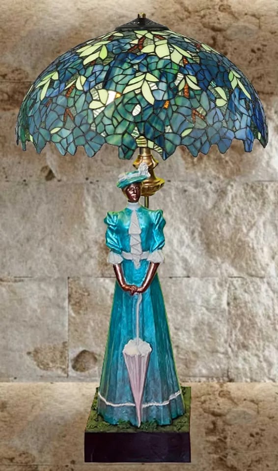 Vintage Claude Le Clerc Sculpture Table Lamp: Stately Lady With a Parasol - 7