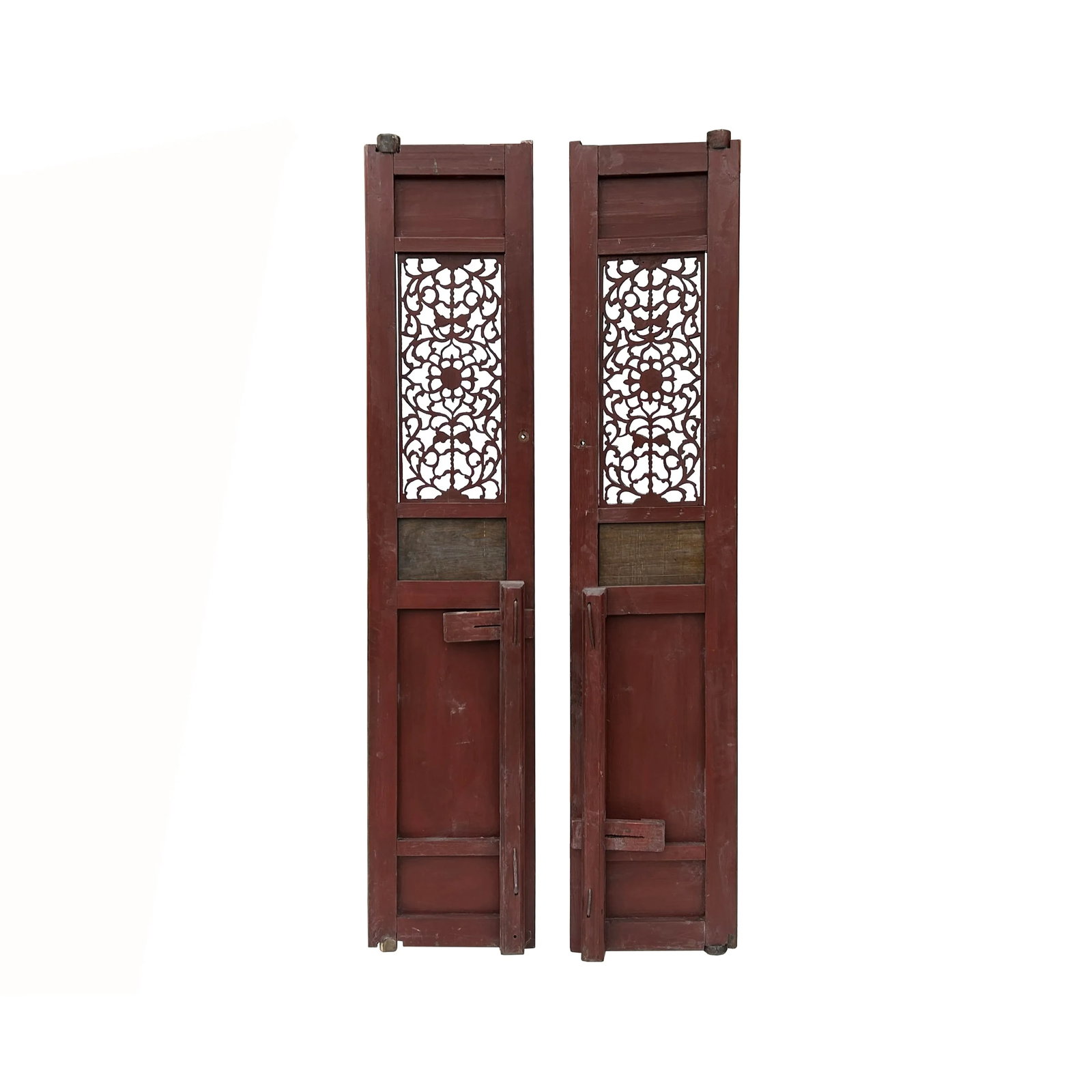 Pair Vintage Red Green Yellow Fujian Relief Carving Door Panels - 4