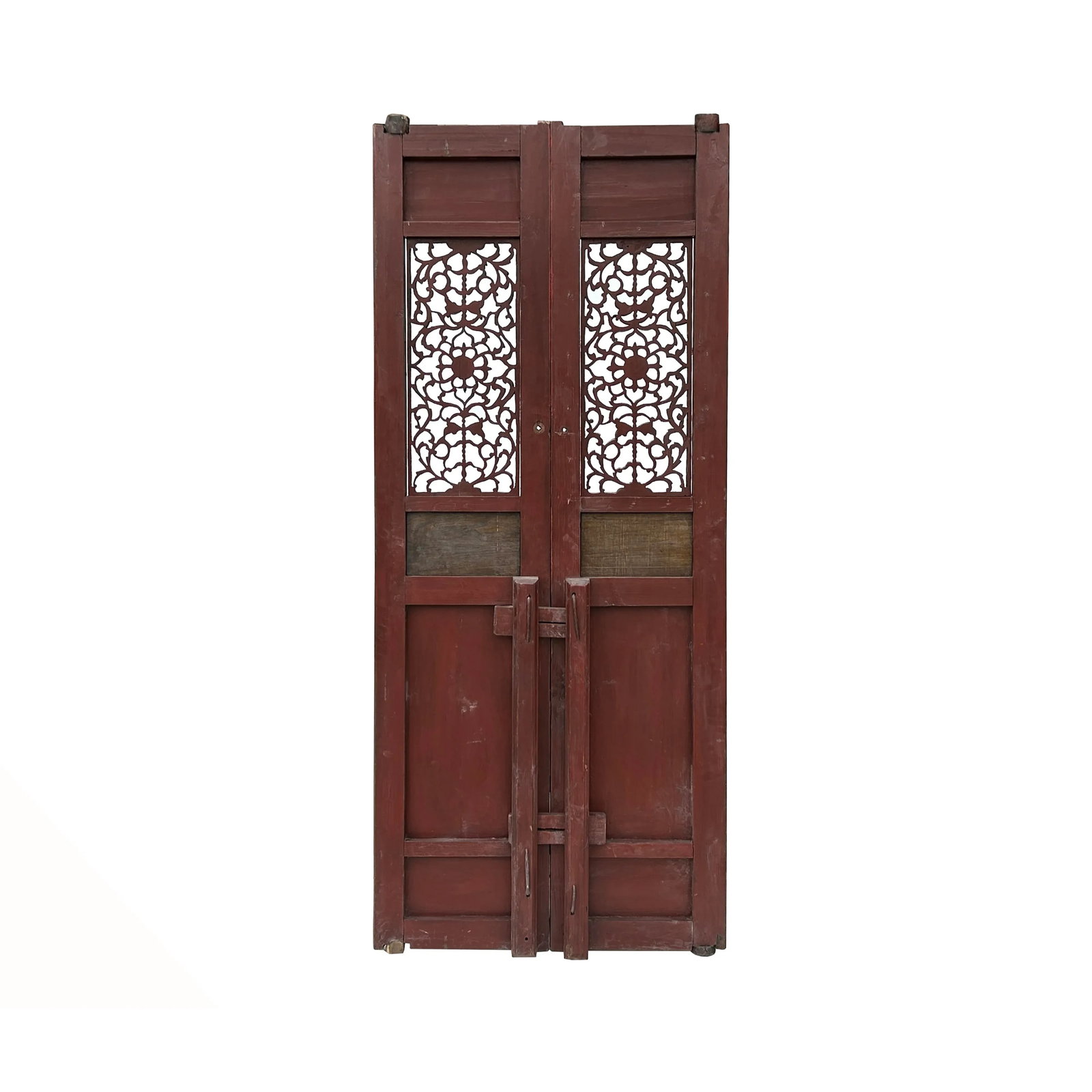 Pair Vintage Red Green Yellow Fujian Relief Carving Door Panels - 5