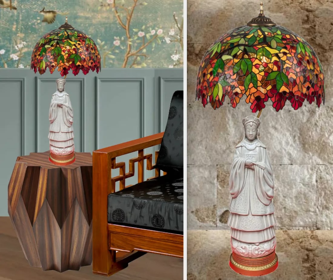 Antique Goddess Celadon Table Lamp: Guan Yin - 11