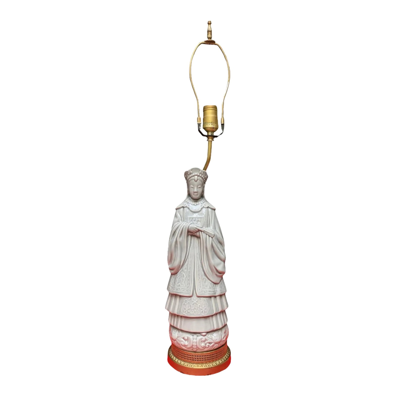 Antique Goddess Celadon Table Lamp: Guan Yin: This exquisite antique porcelain table lamp features a striking depiction of Guanyin, the Goddess of Mercy and Compassion, deeply revered in Chinese Buddhism. The name Guanyin is derived from