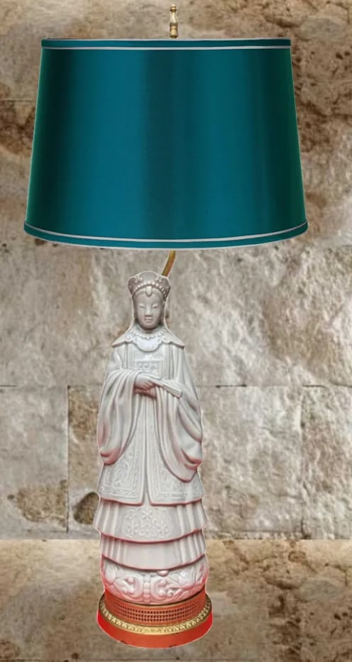 Antique Goddess Celadon Table Lamp: Guan Yin - 4