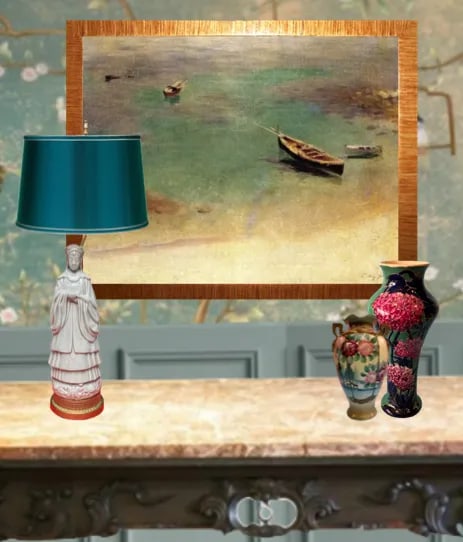 Antique Goddess Celadon Table Lamp: Guan Yin - 5