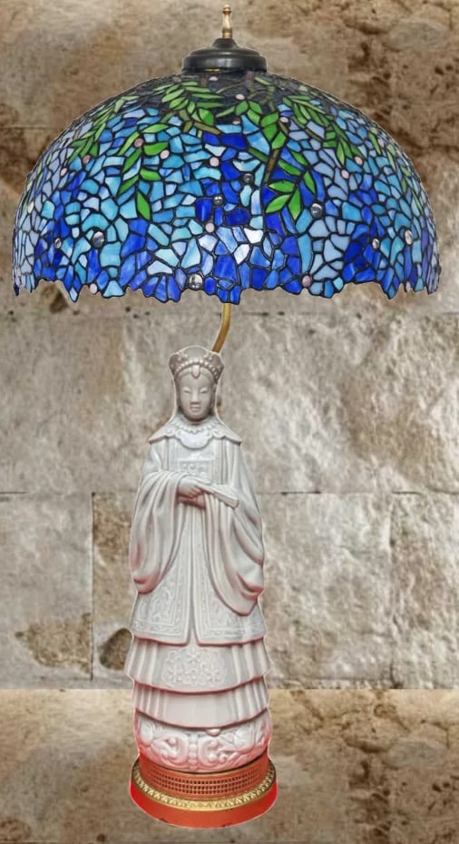 Antique Goddess Celadon Table Lamp: Guan Yin - 6