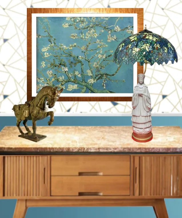 Antique Goddess Celadon Table Lamp: Guan Yin - 9