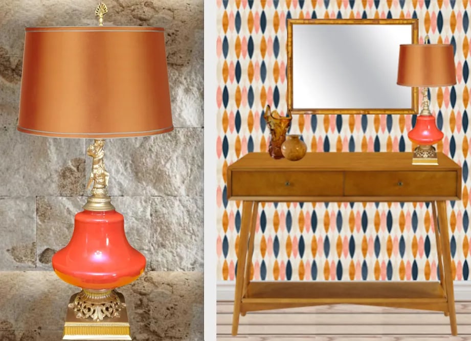 Mid-Century Cherub Orange Table Lamp - 10