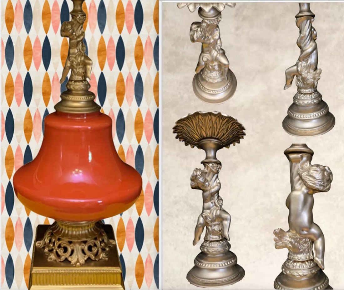 Mid-Century Cherub Orange Table Lamp - 12