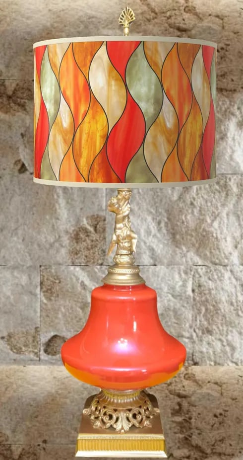 Mid-Century Cherub Orange Table Lamp - 3