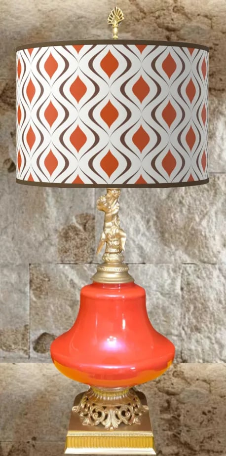 Mid-Century Cherub Orange Table Lamp - 8