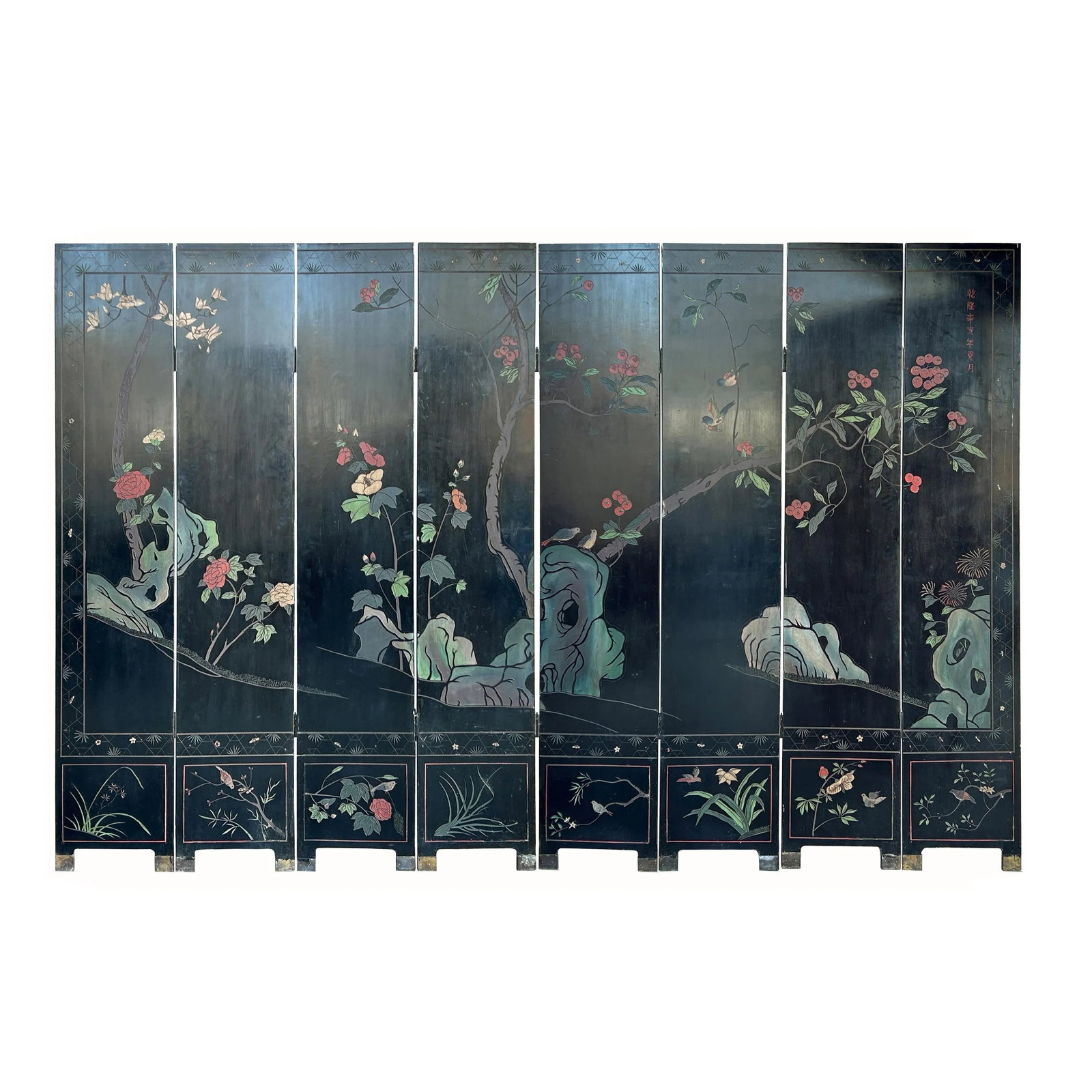 Vintage Chinese Coromandel Lacquer Court House Theme 8 Panel Screen - 4