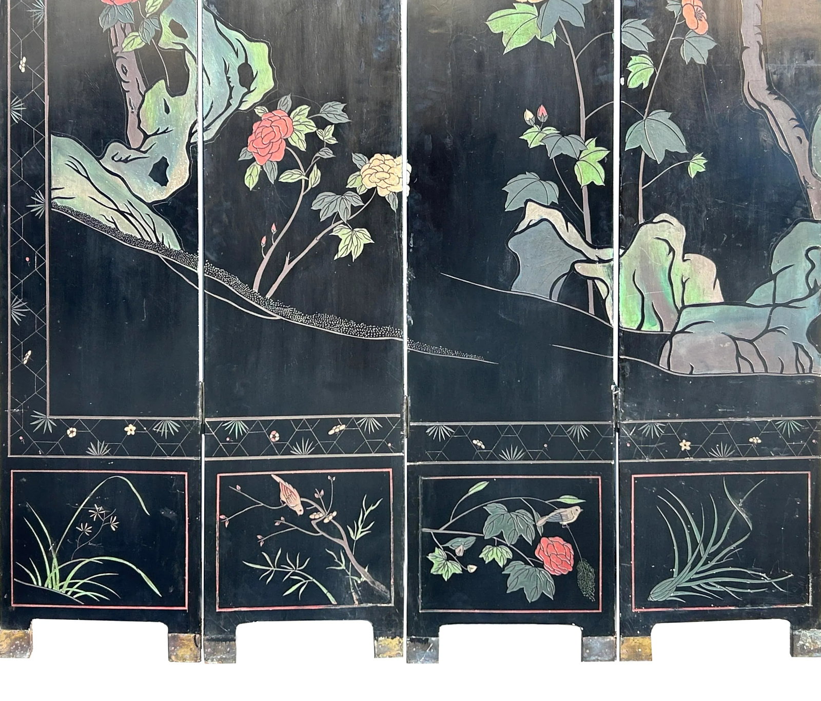 Vintage Chinese Coromandel Lacquer Court House Theme 8 Panel Screen - 7