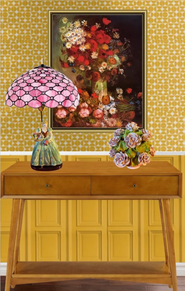 Vintage Capodimonte Porcelain Table Lamp: Lady Flower Basket - 7