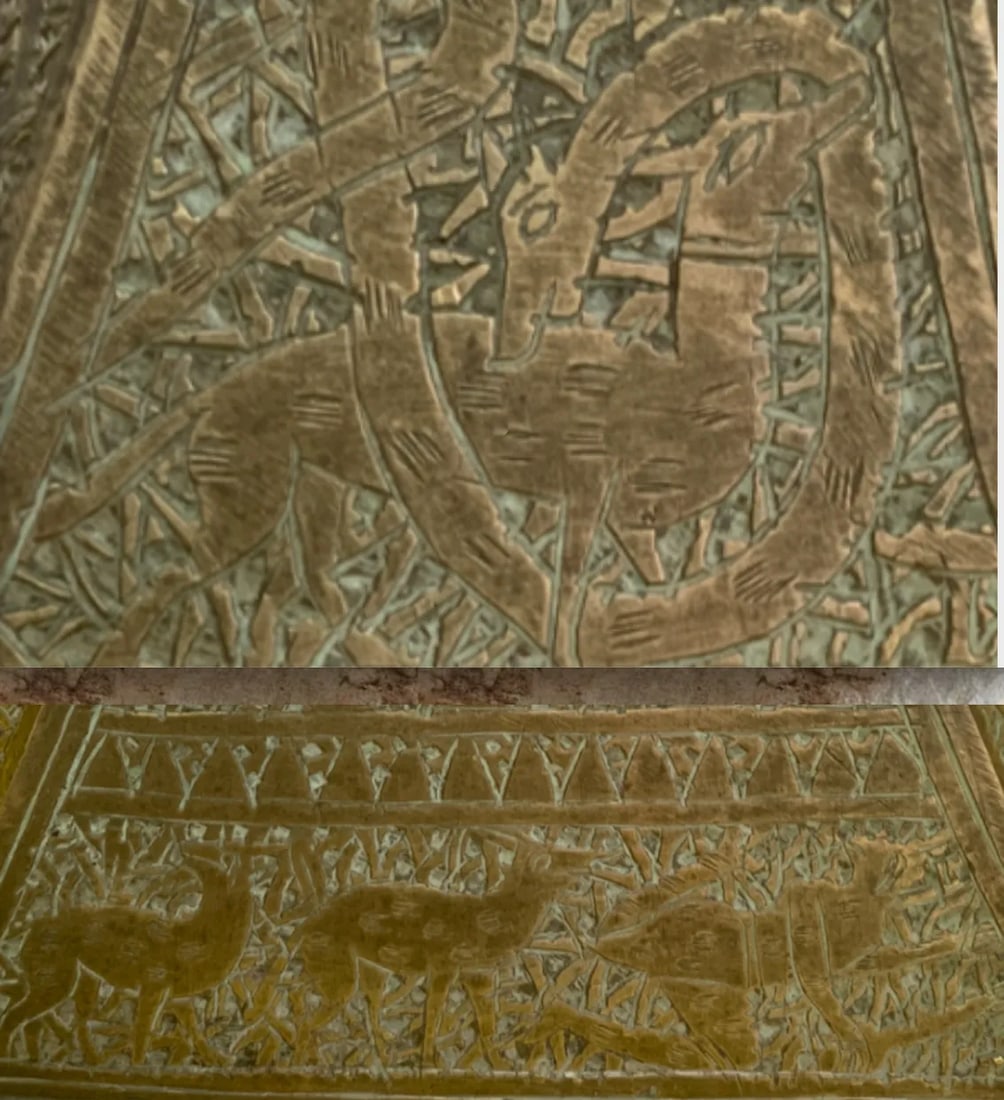 Antique Torchiere Table Lamp: Brass Pyramid Shape With Etched Hieroglyphics - 5