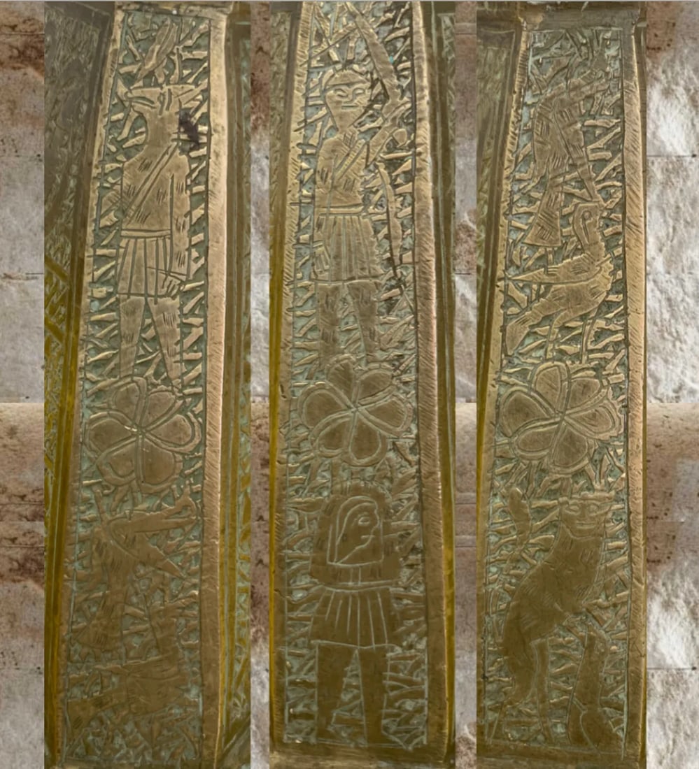 Antique Torchiere Table Lamp: Brass Pyramid Shape With Etched Hieroglyphics - 8