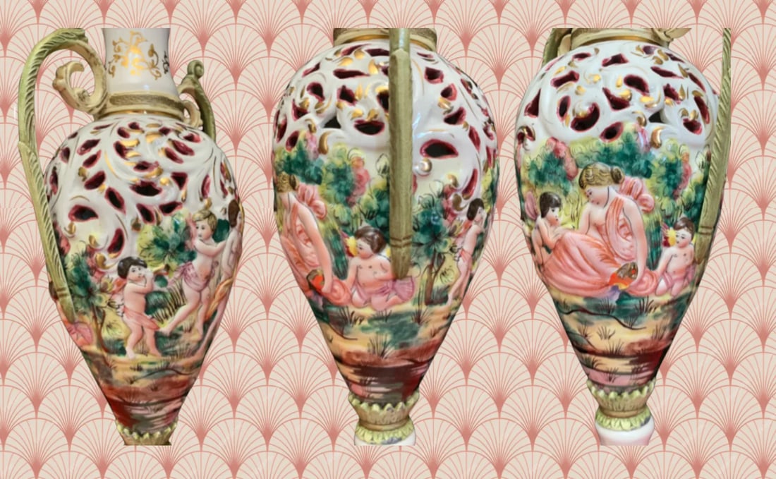 Vintage Capodimonte Porcelain Table Lamp: Cherubs and Maidens - 12