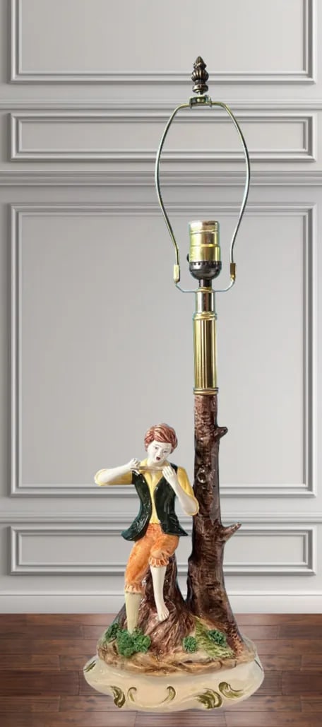 Mid-Century Capodimonte Porcelain Figural Table Lamp: Boy Playing a Flute - 2