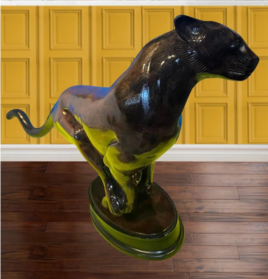 Vintage Bronze Charging Panther Sculpture - 2