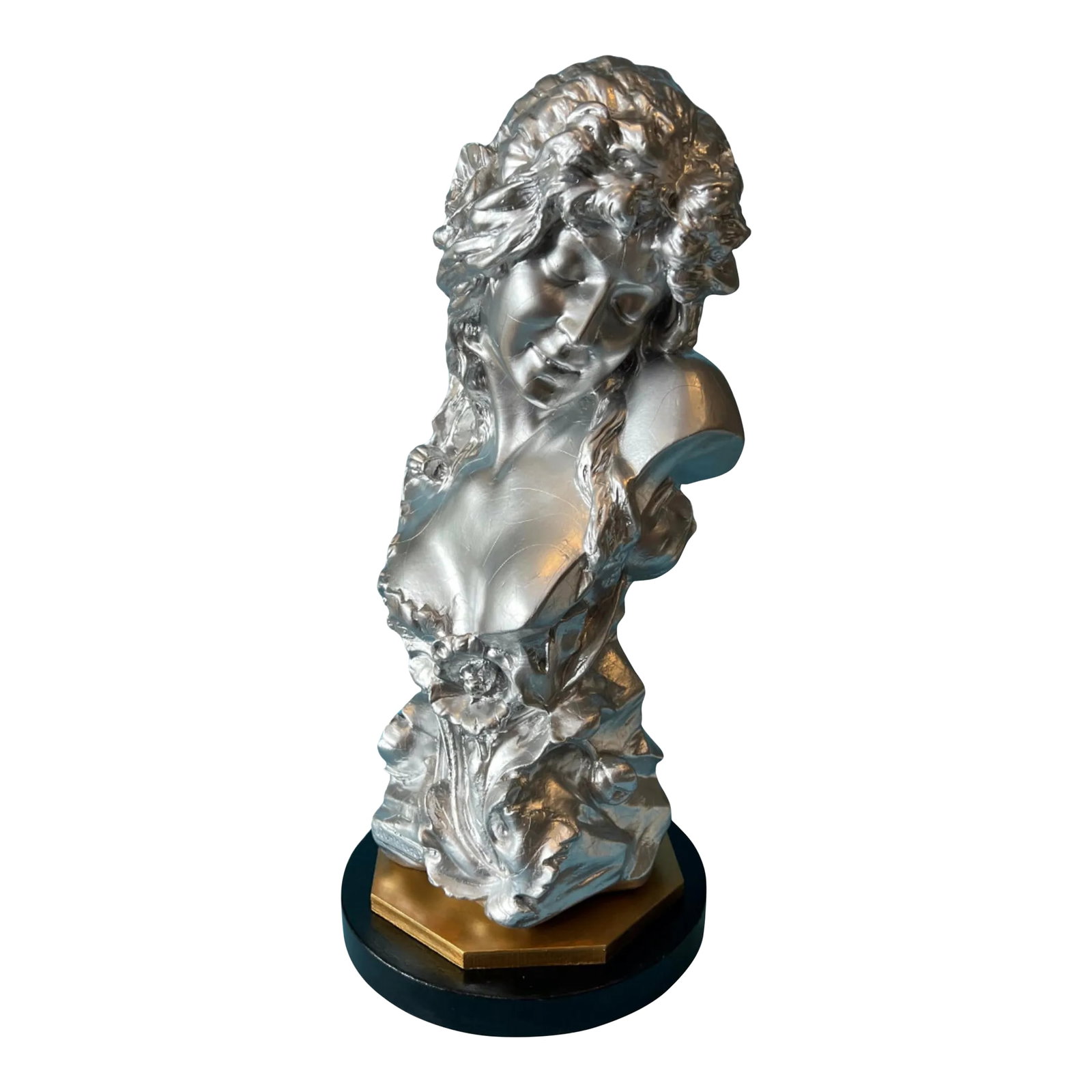 Vintage Bust of a Lady With Poppy Flowers: Madchen Fleur De Pavot: This exquisite 21-inch bust beautifully captures the essence of a "Mädchen""”the German word for girl"”adorned with the elegant "Fleur de Pavot," or poppy flower, in French. Crafted