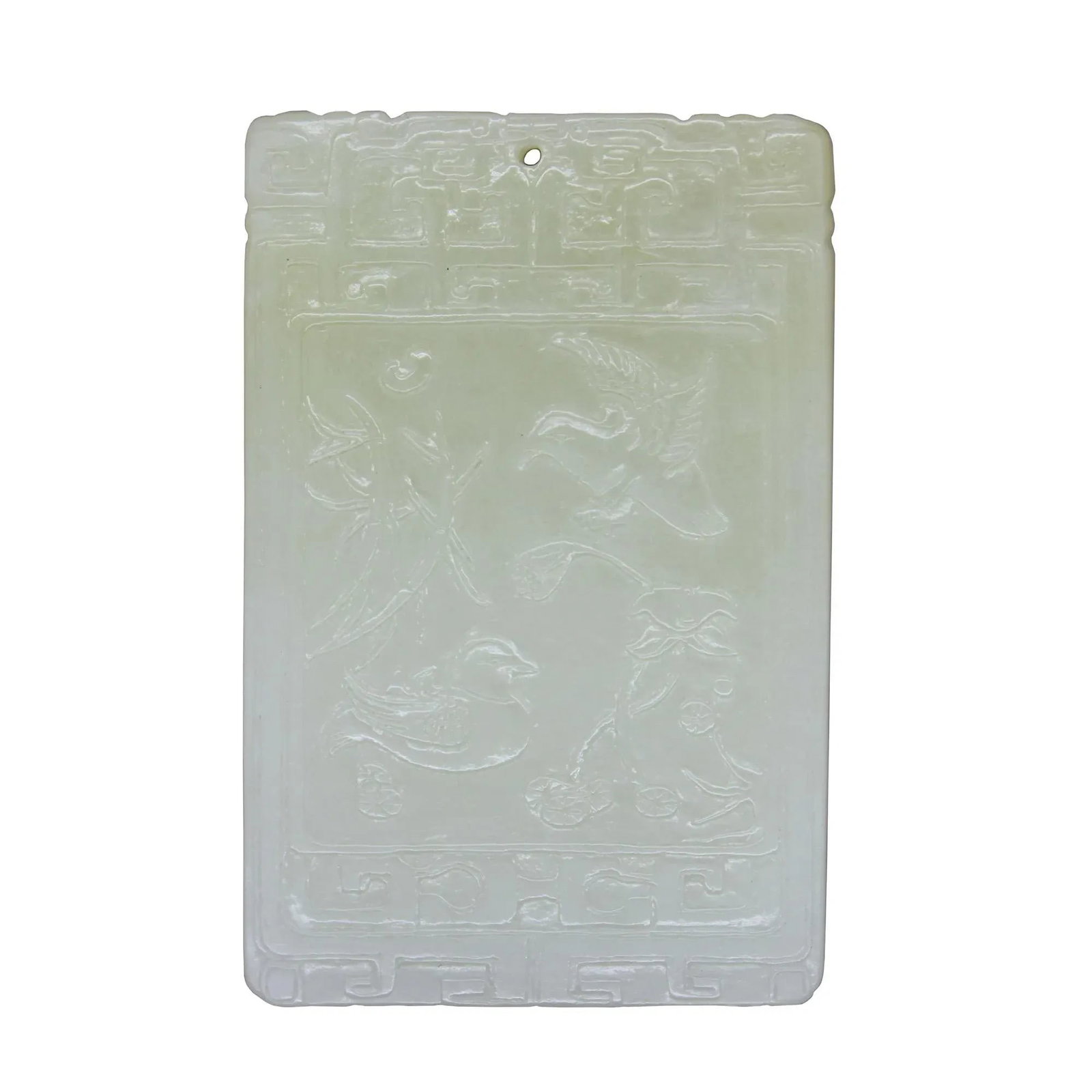 Thick White Jade Belt Plate Pendant With Chinese Love Bird Mandarin Duck Play - 7