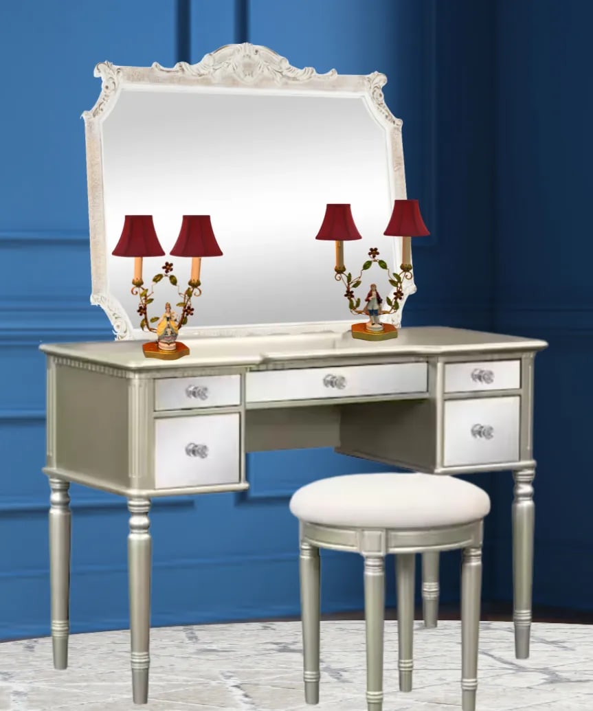 Antique Tole Candelabra Table Lamp: Courting Lady & Gentleman - 11
