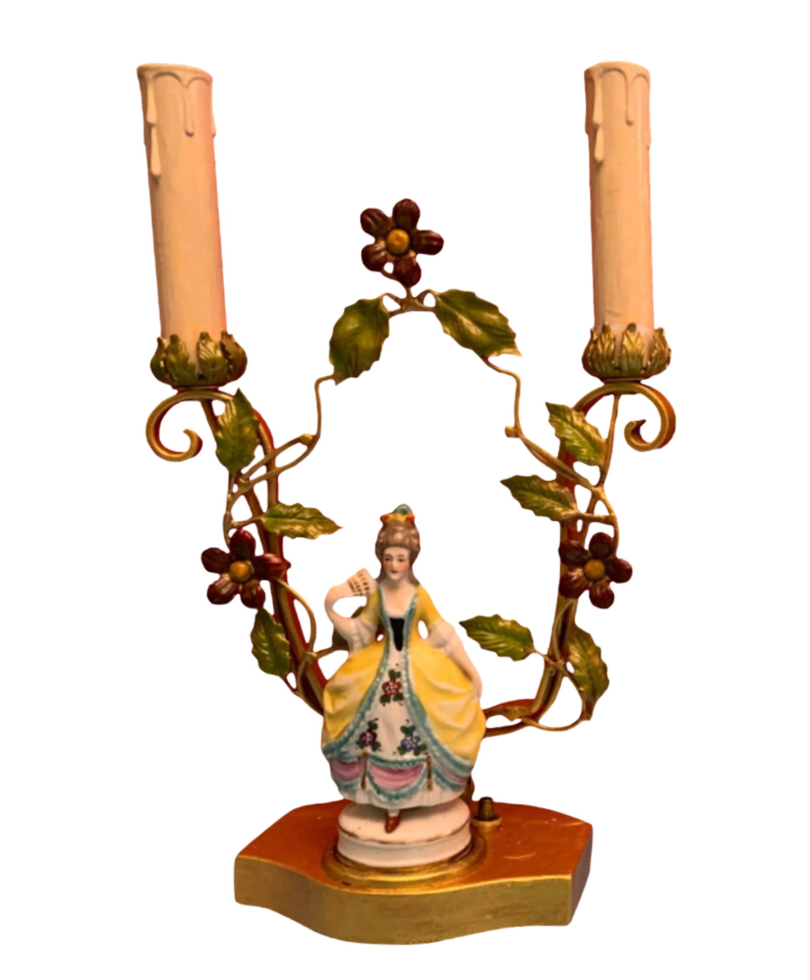 Antique Tole Candelabra Table Lamp: Courting Lady & Gentleman - 2