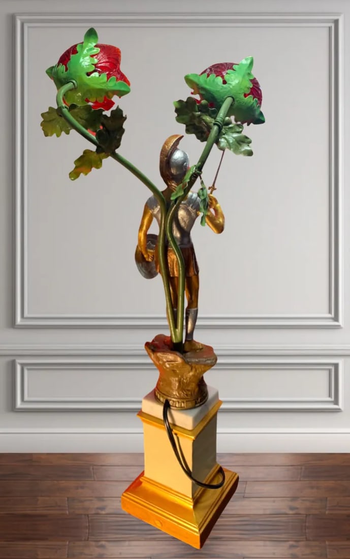 Antique Metal Sculpture Table Lamp: Roman Soldier - 12