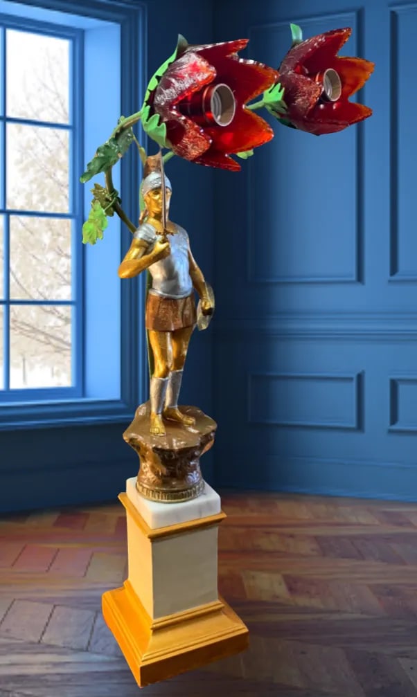 Antique Metal Sculpture Table Lamp: Roman Soldier - 2
