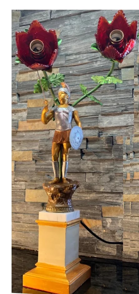 Antique Metal Sculpture Table Lamp: Roman Soldier - 5