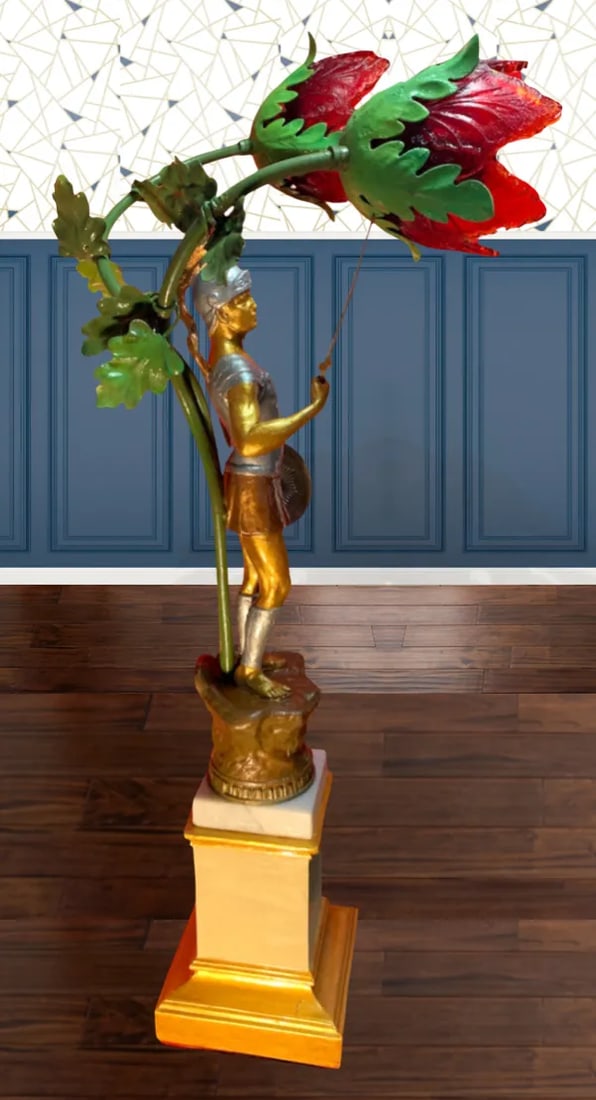 Antique Metal Sculpture Table Lamp: Roman Soldier - 7